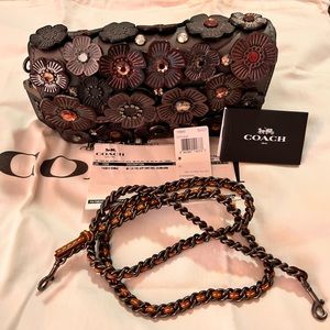 RARE NWT Authentic Tea Rose Coach Silver/Cobalt Dinky with Gemstones